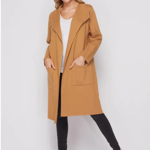 Sweater Cardigan Long Duster, Below the Knees with Pockets, Camel Tan Color - Picture 7 of 11